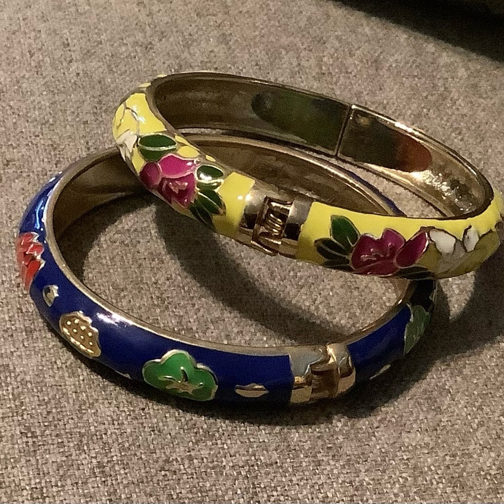 Kirks Folly Floral Cloisonné Bracelets - Yellow and Blue
